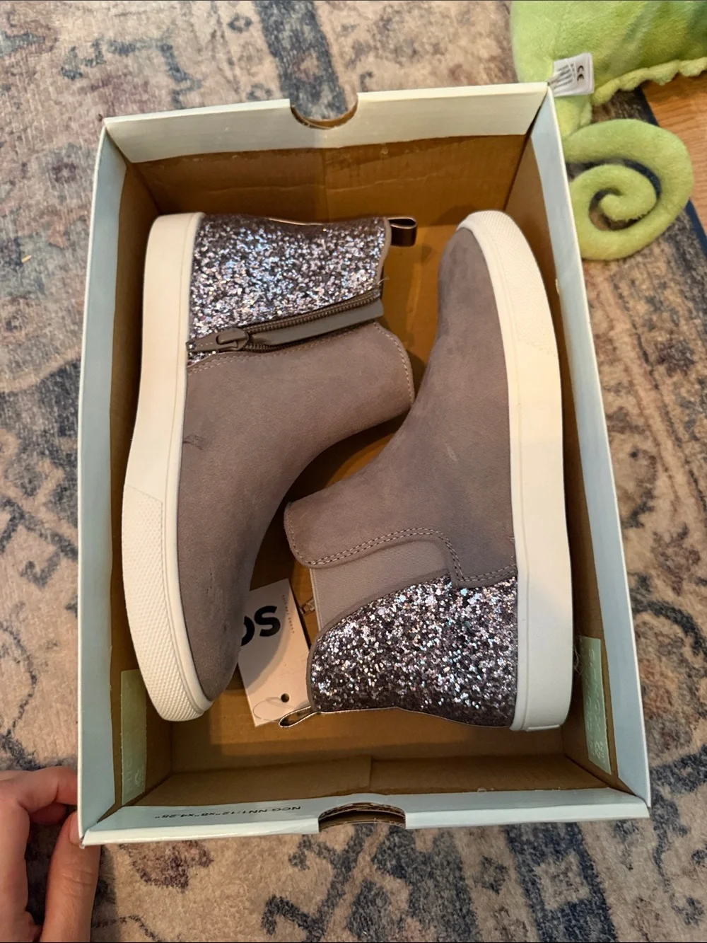 Girls size 3 Gray Suede High-Top Sneakers with Silver Glitter Accent